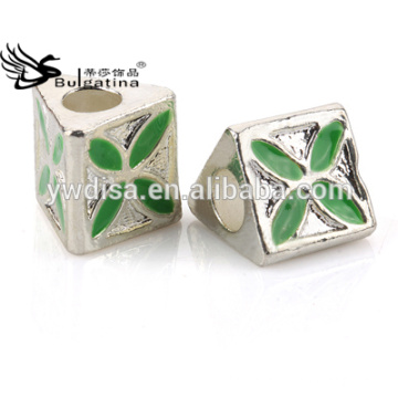 Jewelry Beads With Zinc Alloy Material Green Color Enamel With Silver Plated Wholesale New 2014